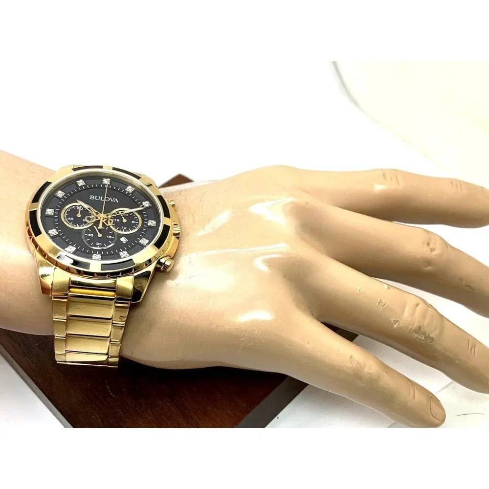 Bulova Men's Watch 97D121 Chronograph Gold Tone Stainless Steel Diamond Dial